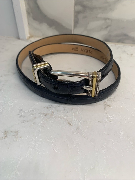 Brighton Accessories - Brighton Black Croc Skinny Leather Belt 2 Tone Buckle Size S 28
